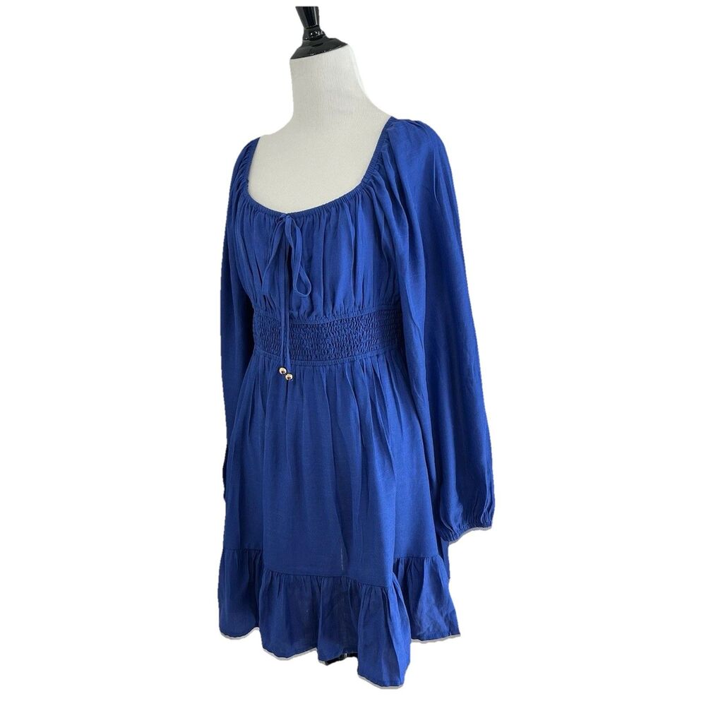 Dokotoo L Milkmaid Mini Dress L Square Neck Lantern Sleeve Smocked Boho Coquette - Picture 5 of 15